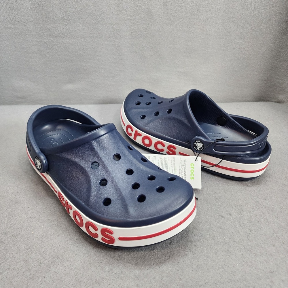 Crocs Bayaband Clogs Navy Blue Red White Logo Unisex Mens 6 Womens 8 NWT